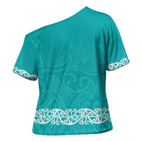 New Zealand Nurses Week Cross Shoulder Shirt Maori Kowhaiwhai Cyan Tribal