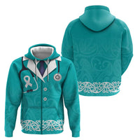 New Zealand Nurses Week Hoodie Maori Kowhaiwhai Cyan Tribal