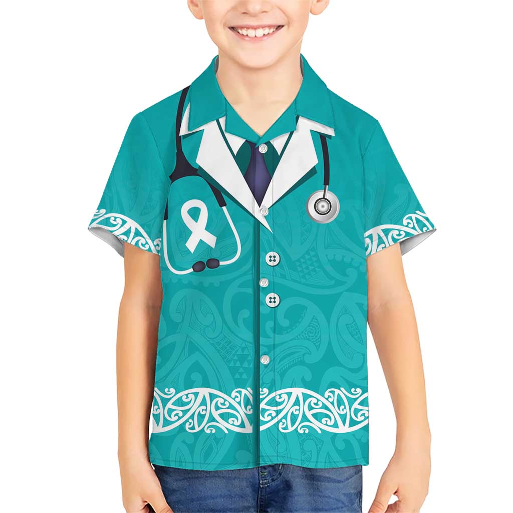 New Zealand Nurses Week Kid Hawaiian Shirt Maori Kowhaiwhai Cyan Tribal