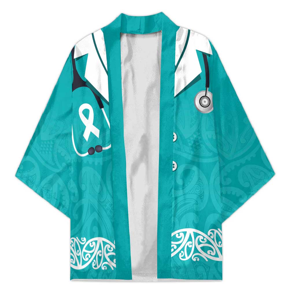 New Zealand Nurses Week Kimono Maori Kowhaiwhai Cyan Tribal