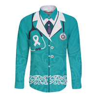 New Zealand Nurses Week Long Sleeve Button Shirt Maori Kowhaiwhai Cyan Tribal