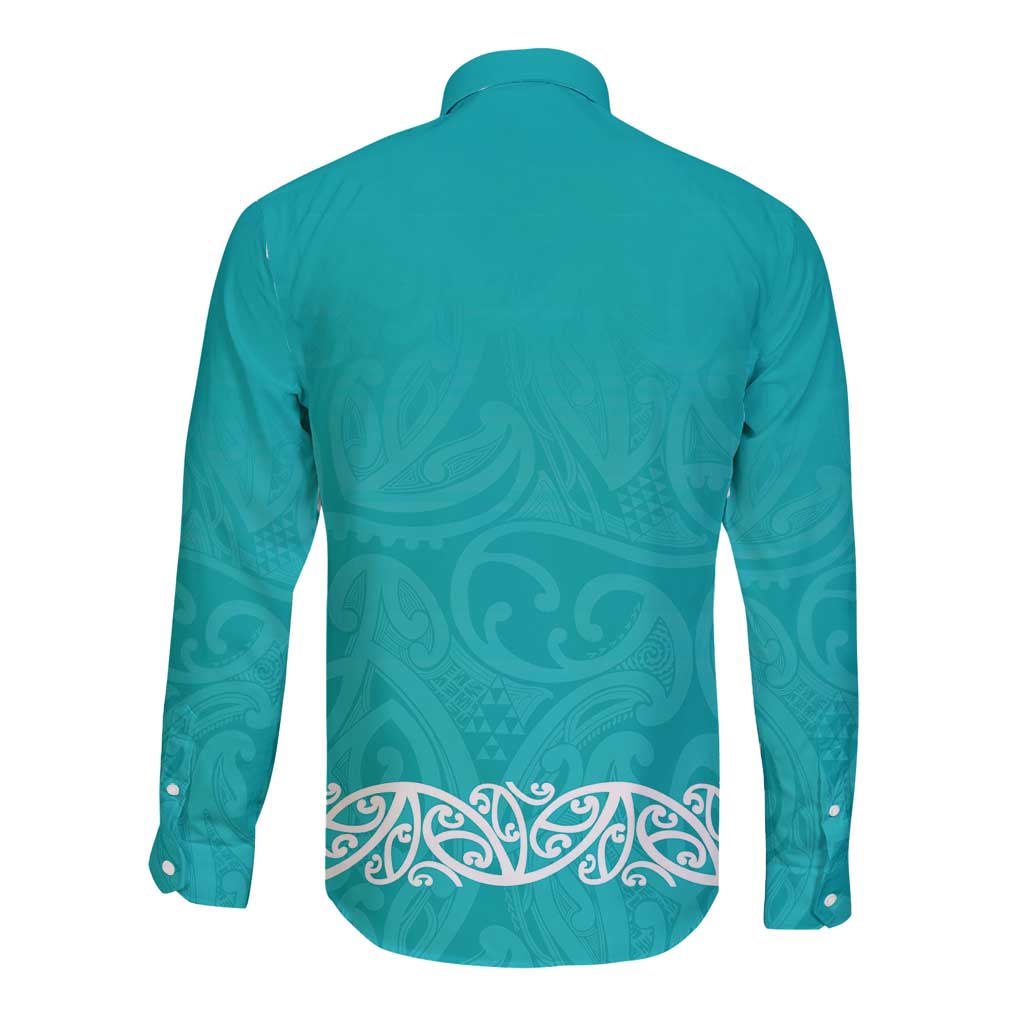 New Zealand Nurses Week Long Sleeve Button Shirt Maori Kowhaiwhai Cyan Tribal