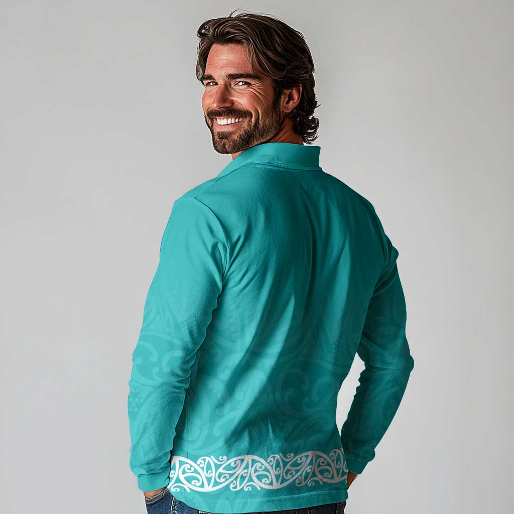 New Zealand Nurses Week Long Sleeve Polo Shirt Maori Kowhaiwhai Cyan Tribal