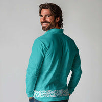 New Zealand Nurses Week Long Sleeve Polo Shirt Maori Kowhaiwhai Cyan Tribal