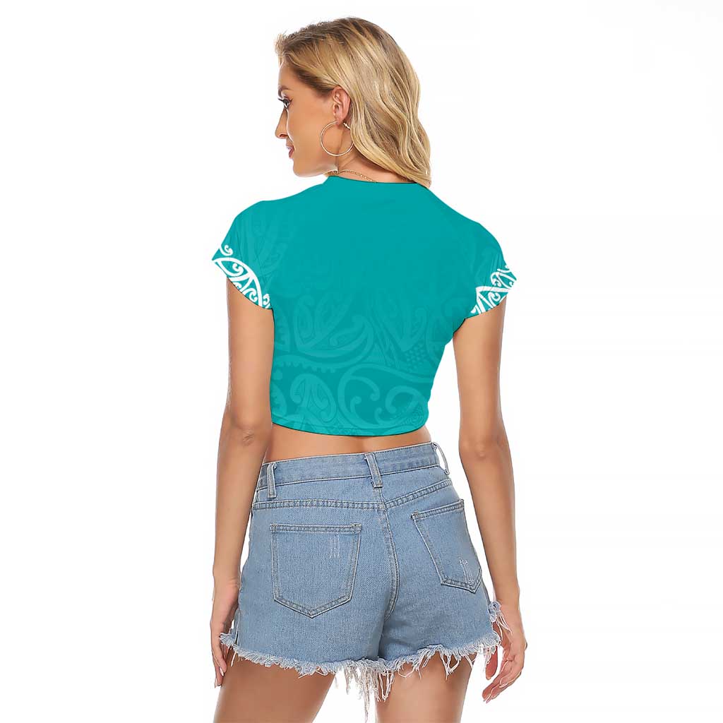 New Zealand Nurses Week Raglan Cropped T Shirt Maori Kowhaiwhai Cyan Tribal