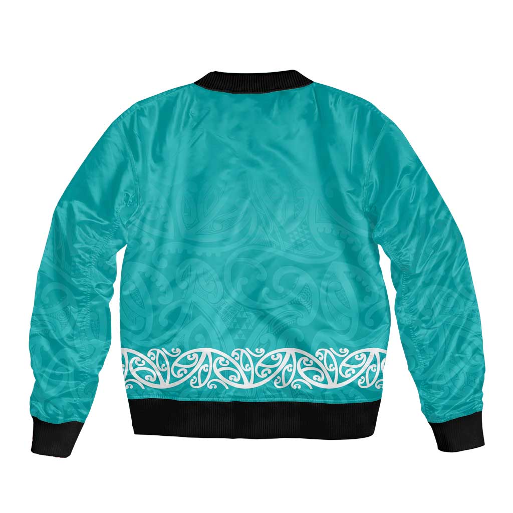 New Zealand Nurses Week Sleeve Zip Bomber Jacket Maori Kowhaiwhai Cyan Tribal
