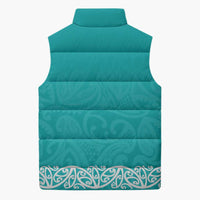 New Zealand Nurses Week Sleeveless Puffer Jacket Maori Kowhaiwhai Cyan Tribal