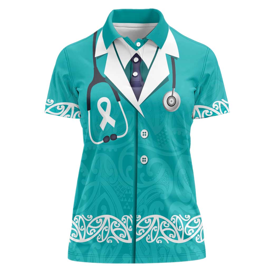 New Zealand Nurses Week Women Polo Shirt Maori Kowhaiwhai Cyan Tribal