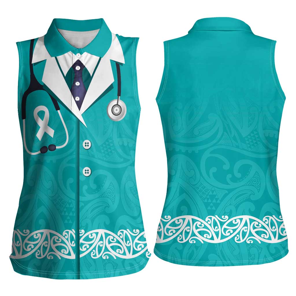 New Zealand Nurses Week Women Sleeveless Polo Shirt Maori Kowhaiwhai Cyan Tribal