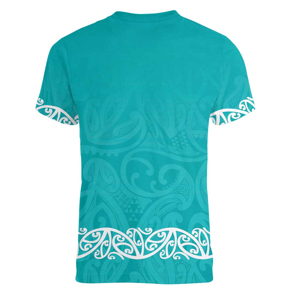 New Zealand Nurses Week Women V-Neck T-Shirt Maori Kowhaiwhai Cyan Tribal