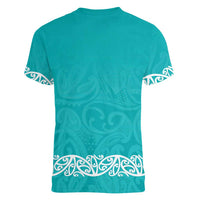 New Zealand Nurses Week Women V-Neck T-Shirt Maori Kowhaiwhai Cyan Tribal