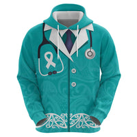 New Zealand Nurses Week Zip Hoodie Maori Kowhaiwhai Cyan Tribal