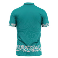 New Zealand Nurses Week Zipper Polo Shirt Maori Kowhaiwhai Cyan Tribal