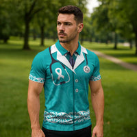 New Zealand Nurses Week Zipper Polo Shirt Maori Kowhaiwhai Cyan Tribal