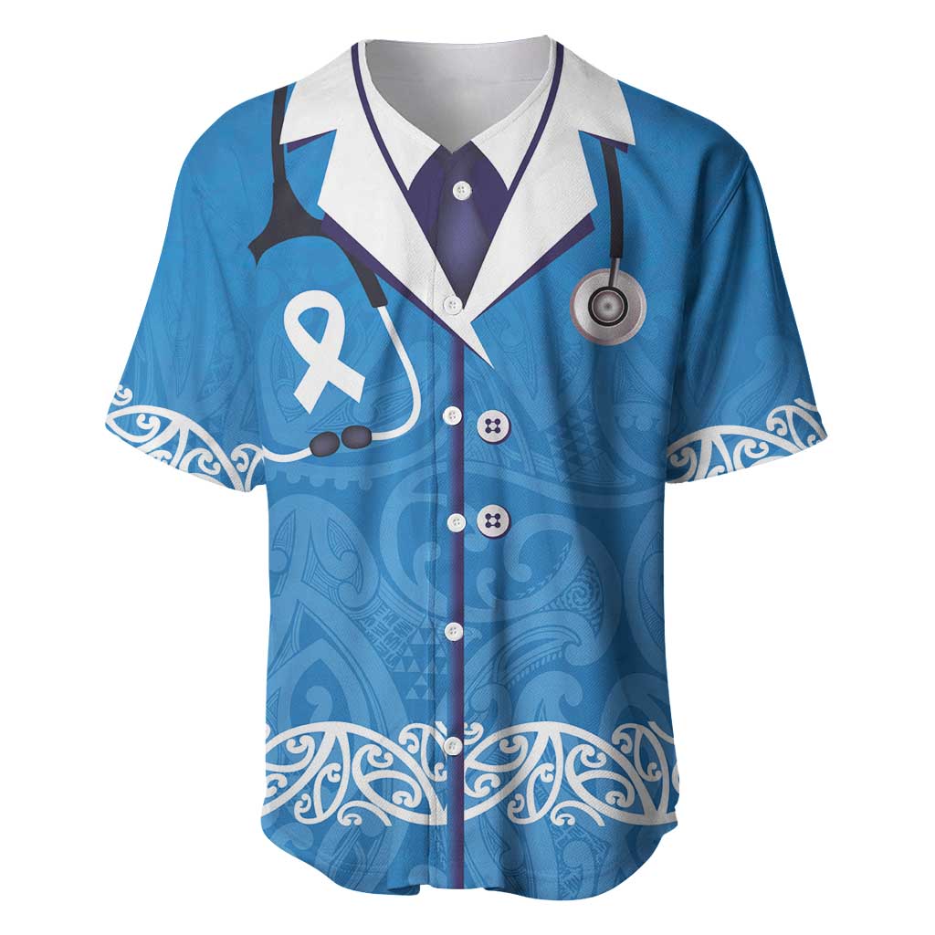 New Zealand Nurses Week Baseball Jersey Maori Kowhaiwhai Blue Tribal