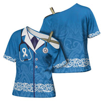 New Zealand Nurses Week Cross Shoulder Shirt Maori Kowhaiwhai Blue Tribal