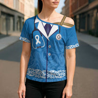 New Zealand Nurses Week Cross Shoulder Shirt Maori Kowhaiwhai Blue Tribal