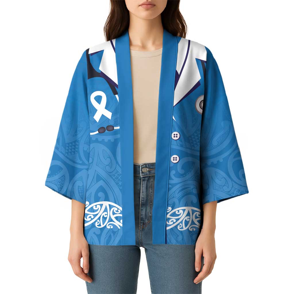 New Zealand Nurses Week Kimono Maori Kowhaiwhai Blue Tribal