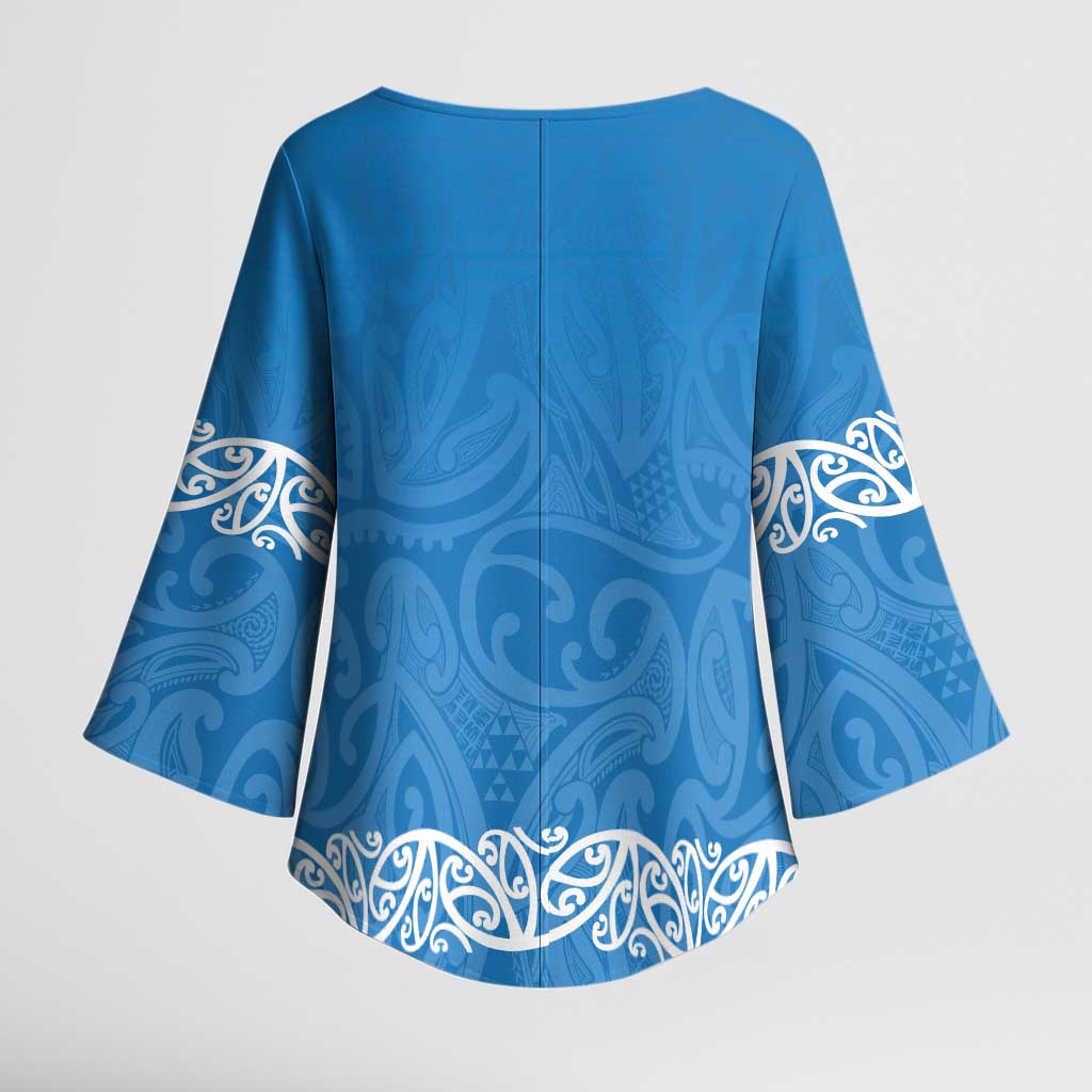 New Zealand Nurses Week Kimono Sleeve Blouse Maori Kowhaiwhai Blue Tribal