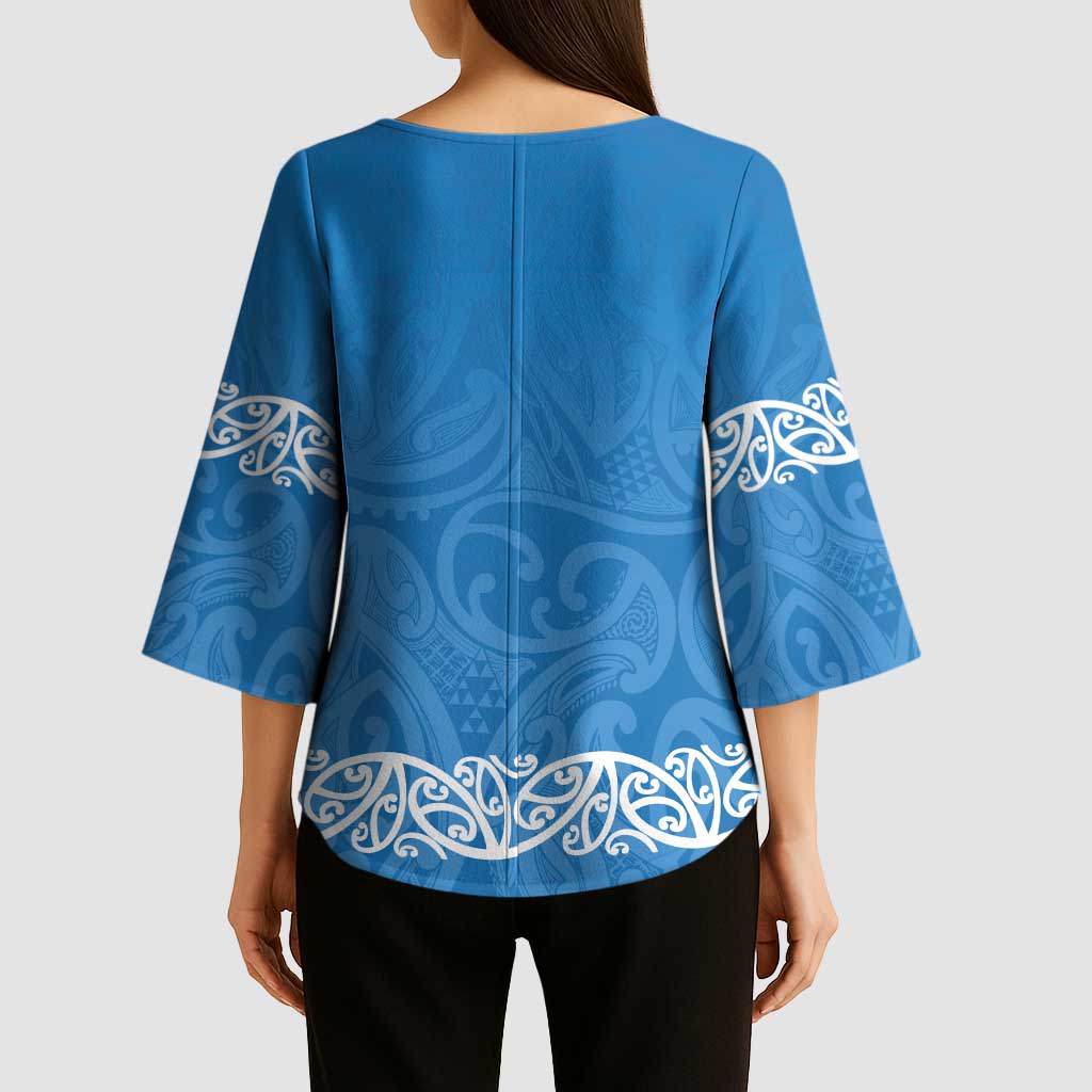 New Zealand Nurses Week Kimono Sleeve Blouse Maori Kowhaiwhai Blue Tribal
