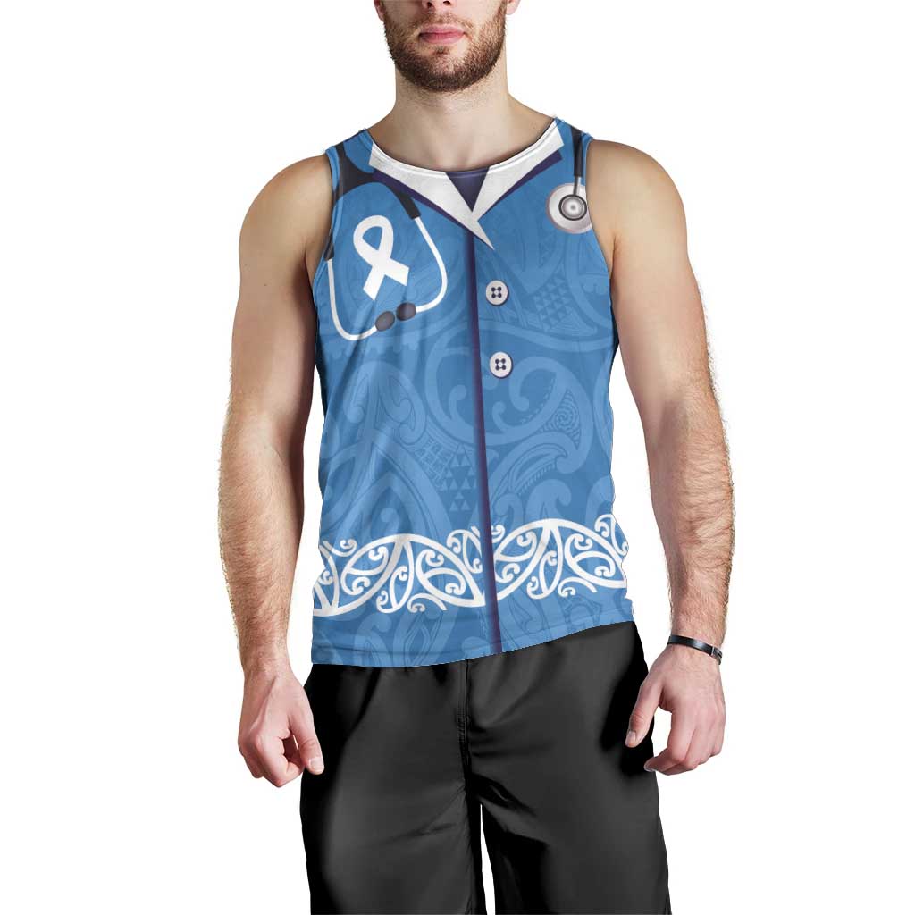 New Zealand Nurses Week Men Tank Top Maori Kowhaiwhai Blue Tribal LT9 - Polynesian Pride