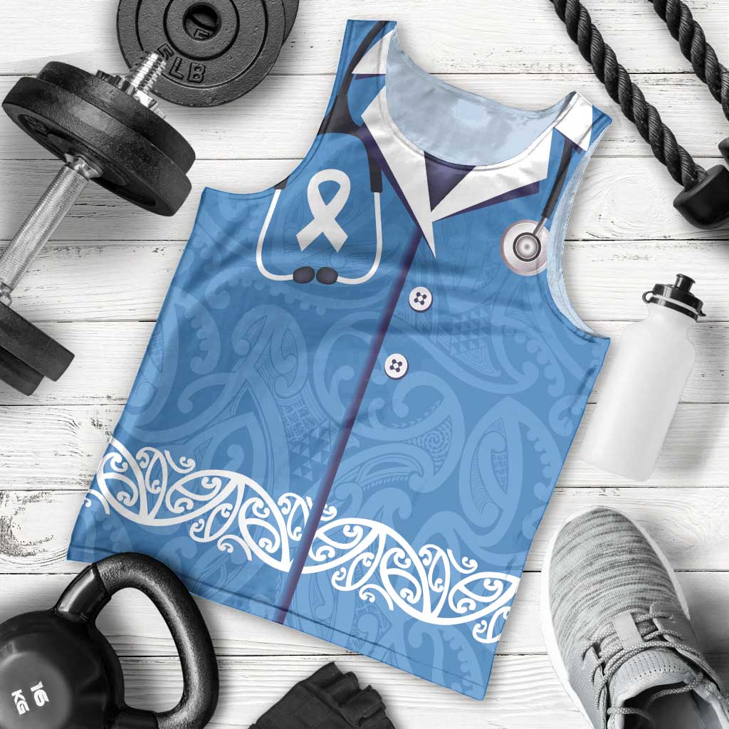 New Zealand Nurses Week Men Tank Top Maori Kowhaiwhai Blue Tribal LT9 - Polynesian Pride