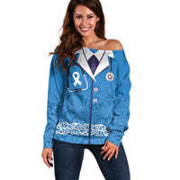 New Zealand Nurses Week Off Shoulder Sweater Maori Kowhaiwhai Blue Tribal LT9 Women Blue - Polynesian Pride
