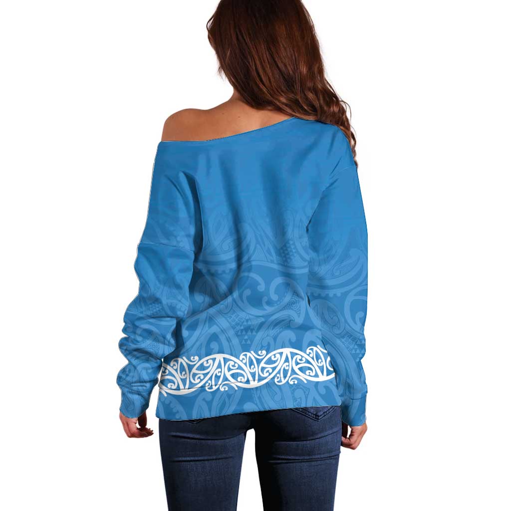 New Zealand Nurses Week Off Shoulder Sweater Maori Kowhaiwhai Blue Tribal LT9 - Polynesian Pride