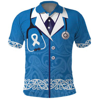 New Zealand Nurses Week Polo Shirt Maori Kowhaiwhai Blue Tribal