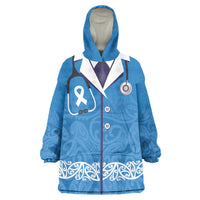 New Zealand Nurses Week Wearable Blanket Hoodie Maori Kowhaiwhai Blue Tribal