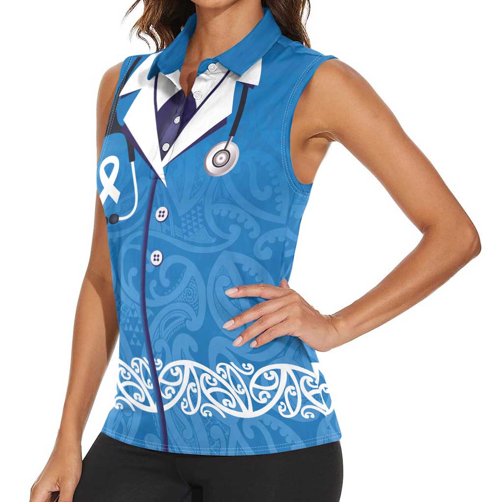 New Zealand Nurses Week Women Sleeveless Polo Shirt Maori Kowhaiwhai Blue Tribal