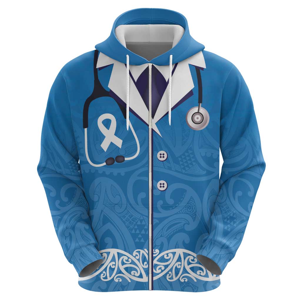 New Zealand Nurses Week Zip Hoodie Maori Kowhaiwhai Blue Tribal