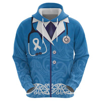 New Zealand Nurses Week Zip Hoodie Maori Kowhaiwhai Blue Tribal