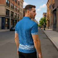 New Zealand Nurses Week Zipper Polo Shirt Maori Kowhaiwhai Blue Tribal