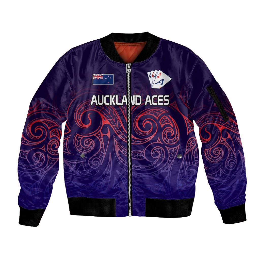 New Zealand Auckland Cricket Sleeve Zip Bomber Jacket Maori Traditional Ethnic Style LT9 Unisex Gradient - Polynesian Pride