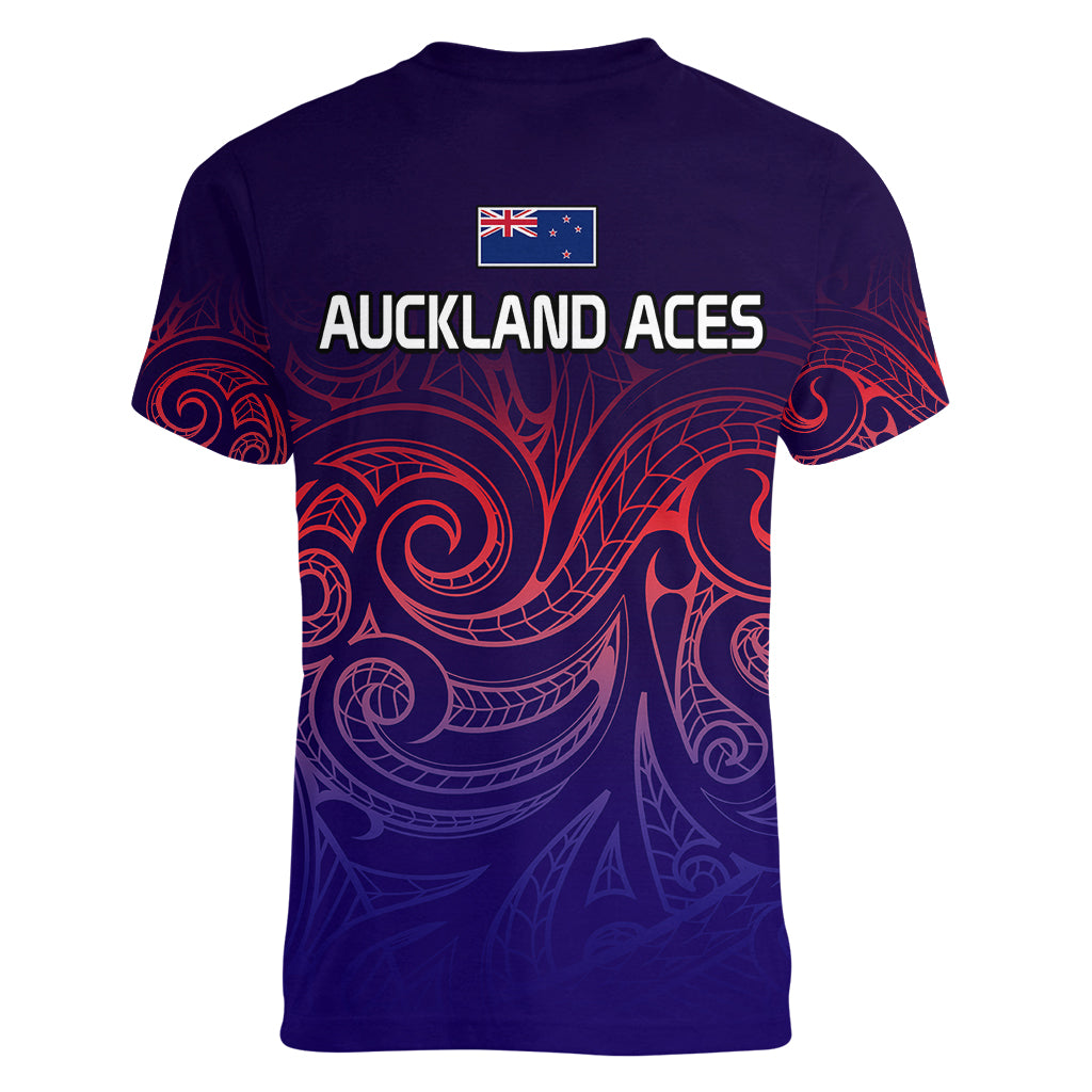 New Zealand Auckland Cricket Women V Neck T Shirt Maori Traditional Ethnic Style LT9 - Polynesian Pride