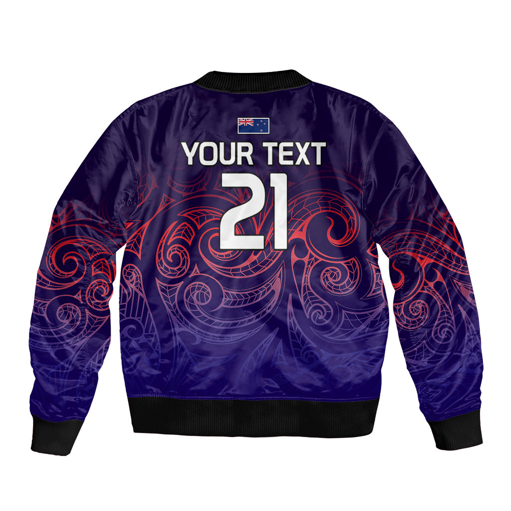 (Custom Text And Number) New Zealand Auckland Cricket Sleeve Zip Bomber Jacket Maori Traditional Ethnic Style LT9 - Polynesian Pride