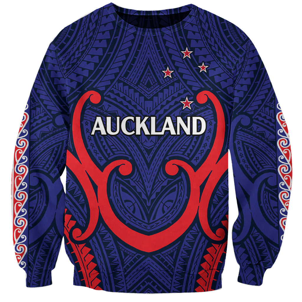 New Zealand Auckland Cricket Sweatshirt Polynesian with Maori Koru LT9 Unisex Blue - Polynesian Pride