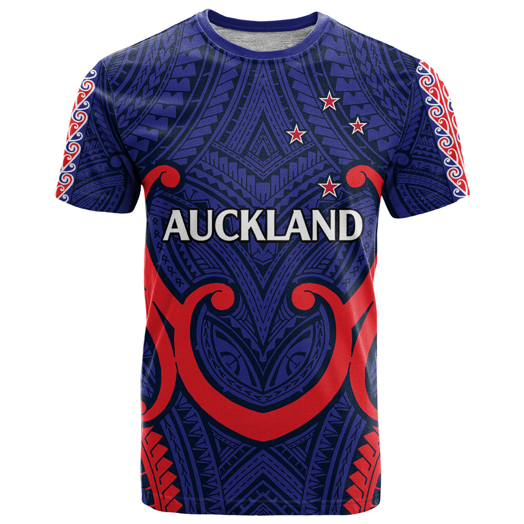 New Zealand Auckland Cricket T Shirt Polynesian with Maori Koru LT9 Blue - Polynesian Pride