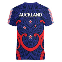 New Zealand Auckland Cricket Women V Neck T Shirt Polynesian with Maori Koru LT9 - Polynesian Pride