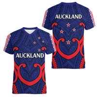 New Zealand Auckland Cricket Women V Neck T Shirt Polynesian with Maori Koru LT9 - Polynesian Pride