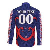 (Custom Text And Number) New Zealand Auckland Cricket Long Sleeve Button Shirt Polynesian with Maori Koru LT9 - Polynesian Pride