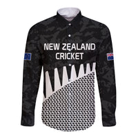 New Zealand Cricket Long Sleeve Button Shirt Black Cap Sporty Style No1 LT9 Unisex Black - Polynesian Pride