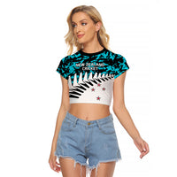 New Zealand Cricket Raglan Cropped T Shirt Black Cap Sporty Style No2 LT9 Female Auqua - Polynesian Pride