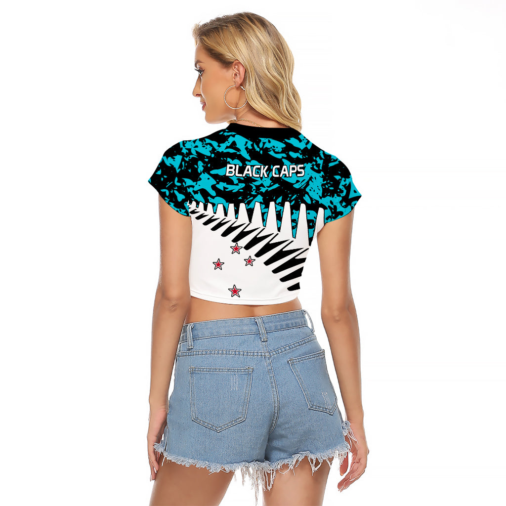 New Zealand Cricket Raglan Cropped T Shirt Black Cap Sporty Style No2 LT9 - Polynesian Pride