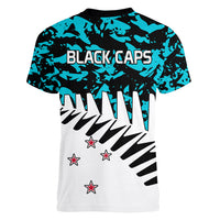 New Zealand Cricket Women V Neck T Shirt Black Cap Sporty Style No2 LT9 - Polynesian Pride