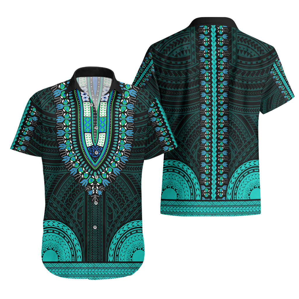 African Dashiki Hawaiian Shirt With Polynesian Pattern - Teal LT9 - Polynesian Pride