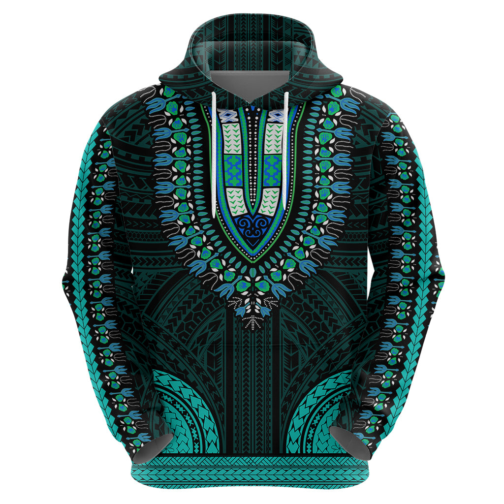 African Dashiki Hoodie With Polynesian Pattern Teal LT9 - Polynesian Pride