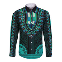 African Dashiki Long Sleeve Button Shirt With Polynesian Pattern - Teal LT9 Unisex Teal - Polynesian Pride