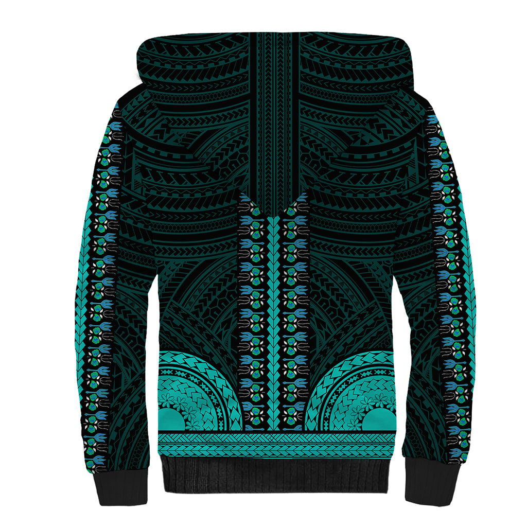 African Dashiki Sherpa Hoodie With Polynesian Pattern - Teal LT9 - Polynesian Pride